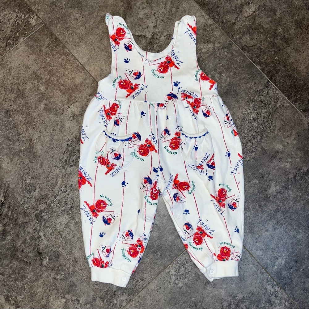 Vintage 90s Baby/Toddler 24month Red Cat Print Bubble Romper/Jumper